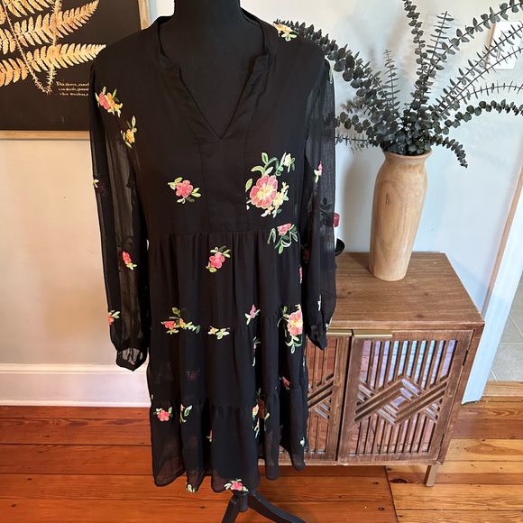Sheer Black Floral Dress - Picture 2 of 6